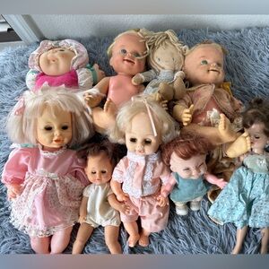 Lot Of 9 Vintage Dolls Hasbro Knickerbocker Muskins Moody Cutie Cabbage Patch+